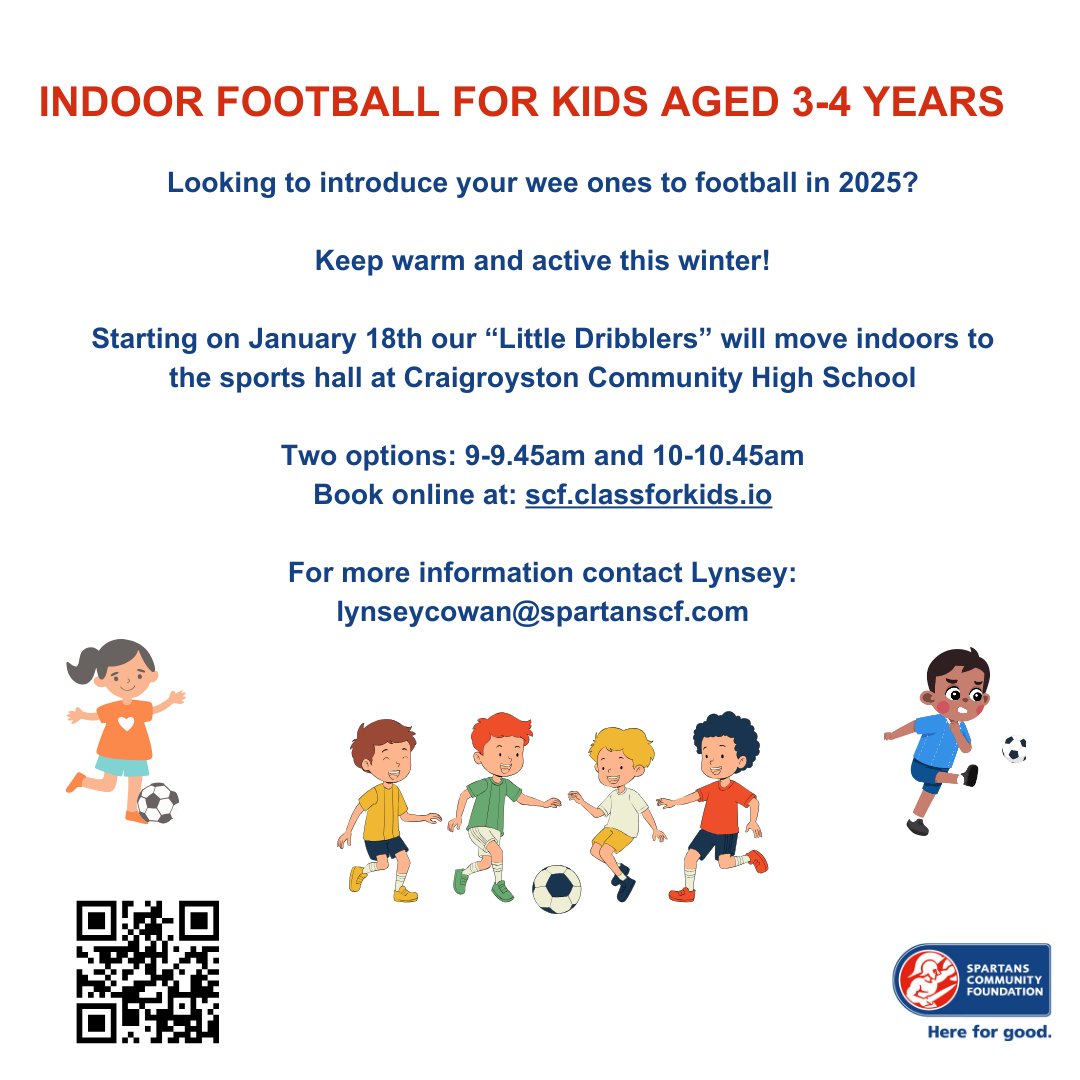 Looking to introduce your wee ones to football this year? Our Little Dribblers classes for kids aged 3-4 years run on Saturdays and Sundays. Choose from our indoor sessions at Craigroyston Community High School on Sat or outdoors at Ainslie Park on a Sun.
scf.classforkids.io