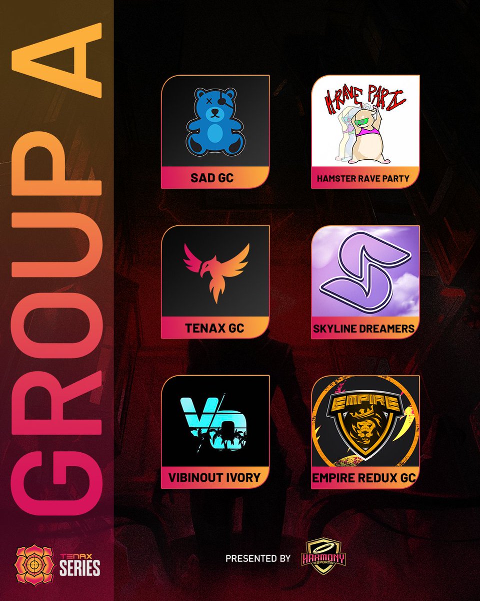 Tenax Tournaments (@tenaxtourneys) on Twitter photo We didn't forget about you Group A.π
Welcome to the Tenax Series presented by Harmony Esports!
<a href="/SadEsportsOrg/">SaD Esports</a>
<a href="/HAMSTERAVEPARTY/">HAMSTER RAVE PARTY</a>
<a href="/tenaxgg/">Tenax</a>
<a href="/SkylineGG_/">Skyline</a>
<a href="/VibinOutValo/">Vibin out</a>
@EmpireRedux We didn't forget about you Group A.π
Welcome to the Tenax Series presented by Harmony Esports!
<a href="/SadEsportsOrg/">SaD Esports</a>
<a href="/HAMSTERAVEPARTY/">HAMSTER RAVE PARTY</a>
<a href="/tenaxgg/">Tenax</a>
<a href="/SkylineGG_/">Skyline</a>
<a href="/VibinOutValo/">Vibin out</a>
@EmpireRedux