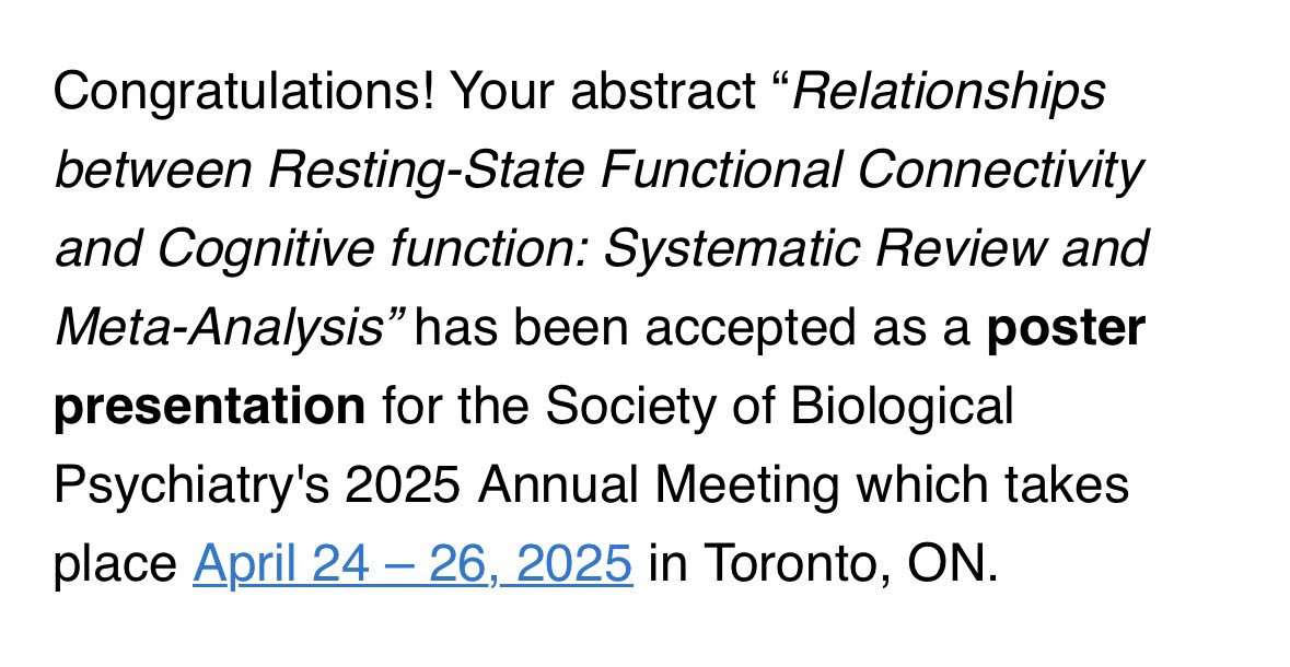 Tulip Marawi, MSc🌷 (@tulipmarawi) on Twitter photo #SOBP2025 is happening in Toronto this year!🇨🇦 Really excited to attend for the first time & present exciting work on the relationships between functional connectivity x cognition in collaboration with <a href="/peterzhukovsky/">Peter Zhukovsky</a> 🙌🏻
If you’re also attending #SOBP2025, let’s connect! #SOBP2025 is happening in Toronto this year!🇨🇦 Really excited to attend for the first time & present exciting work on the relationships between functional connectivity x cognition in collaboration with <a href="/peterzhukovsky/">Peter Zhukovsky</a> 🙌🏻
If you’re also attending #SOBP2025, let’s connect!