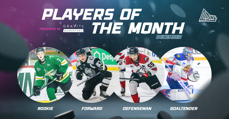 QMJHL's tweet photo. These four players closed off 2024 with a bang! 💥 Here are your #QMJHL Players of the Month for December. 

@ForeursVD | @OlympiquesGAT | @HuskiesRn | @monctonwildcats
