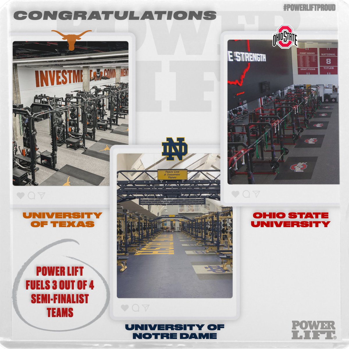 Power Lift (@power_lift) on Twitter photo Congratulations <a href="/TexasFootball/">Texas Football</a>, <a href="/NDFootball/">Notre Dame Football</a>, & <a href="/OhioStateFB/">Ohio State Football</a> for locking in your spots in the College Football Playoff Semifinals๐๐ฆพ
Power Lift is honored to support these powerhouse programs. Best of luck as they make the final push๐
#FacilityFriday #PowerLiftProud Congratulations <a href="/TexasFootball/">Texas Football</a>, <a href="/NDFootball/">Notre Dame Football</a>, & <a href="/OhioStateFB/">Ohio State Football</a> for locking in your spots in the College Football Playoff Semifinals๐๐ฆพ
Power Lift is honored to support these powerhouse programs. Best of luck as they make the final push๐
#FacilityFriday #PowerLiftProud