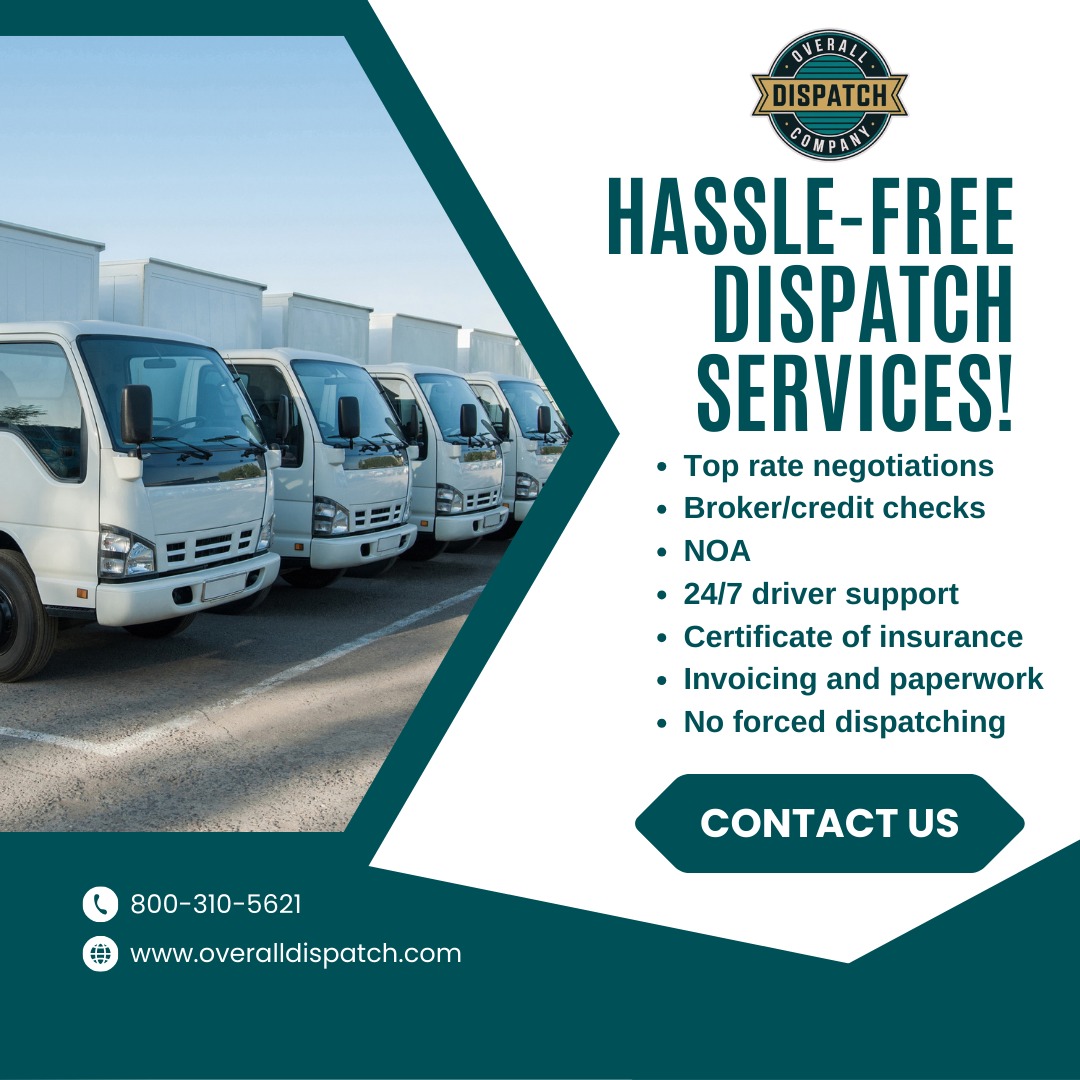 OverallDispatch's tweet image. HASSLE-FREE DISPATCH SERVICES 🚛
Get top-notch support for your trucking business with:
✅ Top rate negotiations
✅ Broker/credit checks
✅ NOA
✅ 24/7 driver support
✅ Certificate of insurance
✅ Invoicing &amp;amp; paperwork
✅ No forced dispatching