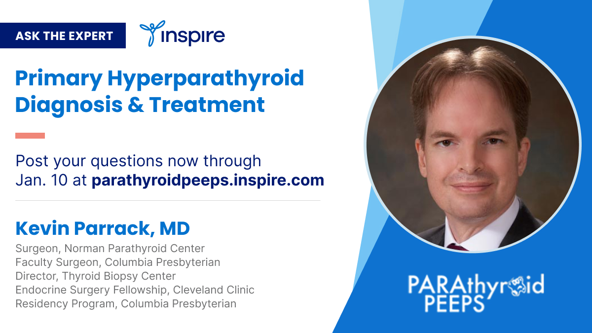 parathyroidpeep's tweet photo. High blood calcium? Get helpful answers. Join our Ask The Expert Q&amp;A on INSPIRE with parathyroid expert Dr. Kevin Parrack from https://t.co/XwRlnJWugP. 
https://t.co/Sz67HxMQuZ https://t.co/bh9NPqWncV