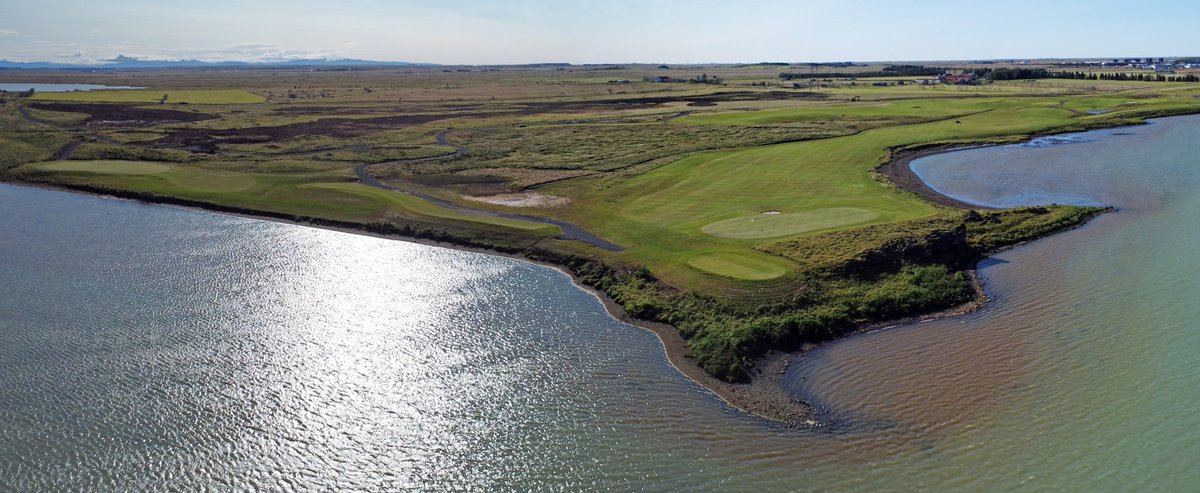 The soft-opened new holes 11-12 at <a href="/gosgolfselfoss/">Golfklúbbur Selfoss</a> will be 15-16 in the final 18 hole layout 2-3 years from now. These offer the third and last visit to the river banks. 11/15 is a par-5 with a reverse Road Hole green that runs the length of a sand beach. 12/16 is a Diet Redan.