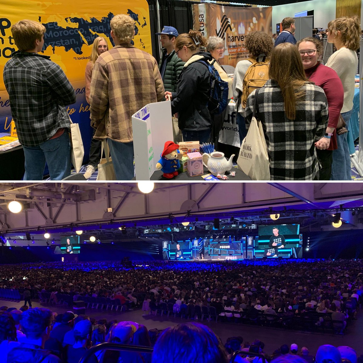 TJHowlett's tweet photo. Where do you start in trying to convey the unique and incredible experience of #crosscon25

The bottom picture shows a fraction of those attending. 
The top shows a snapshot of the almost non-stop meaningful conversations about global mission. https://t.co/auNy3VASiI