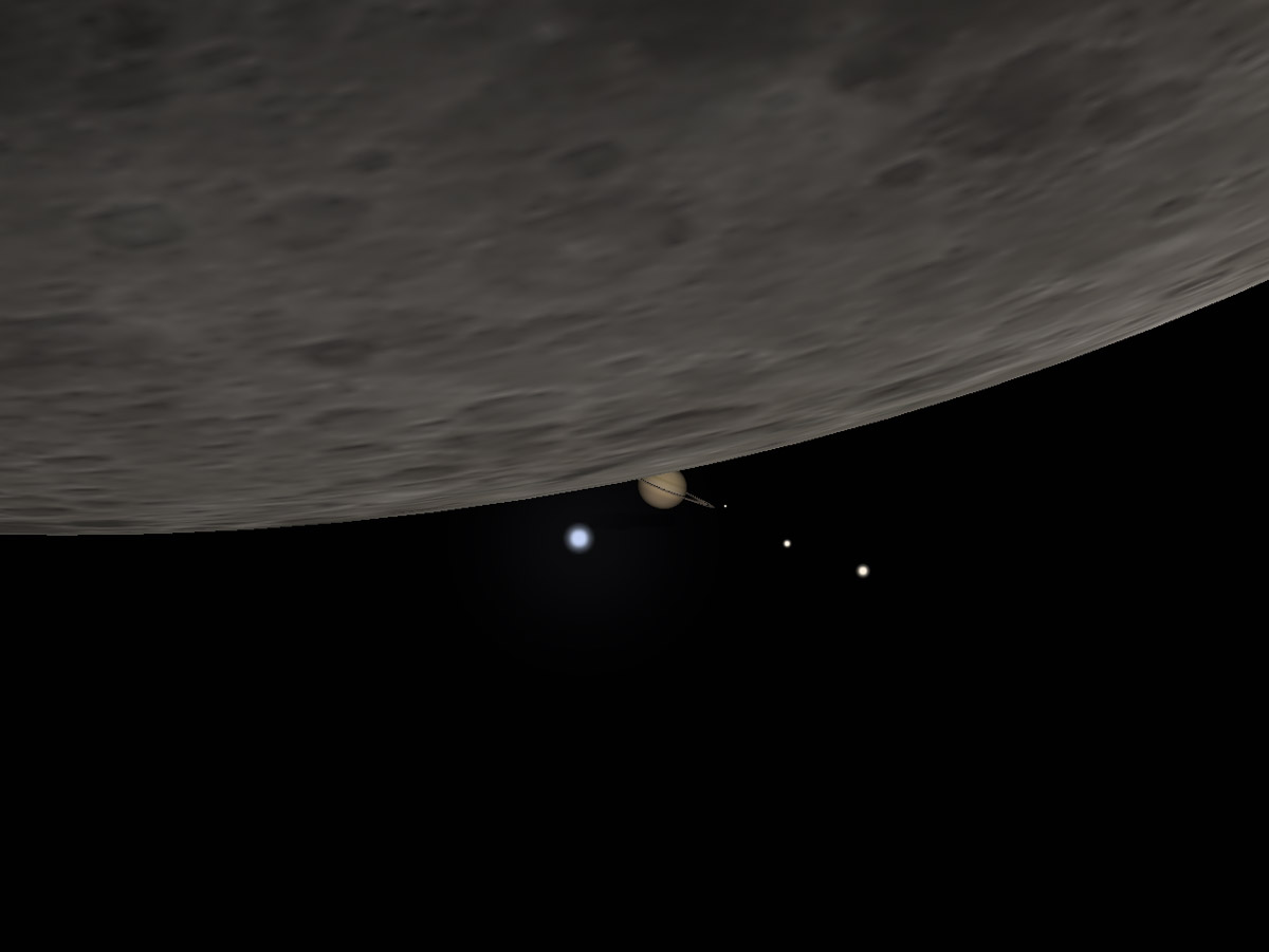 Demain, ne manquez pas l’occultation de Saturne par la Lune ! 🌙✨ 
Visible à l’œil nu, aux jumelles ou au télescope. En RDC, ce rare phénomène sera visible en soirée. Une occasion unique d’admirer Saturne et ses anneaux se faire cacher puis révéler par la Lune.  <a href="/ScienceRDC/">Semaine Science RDC</a>