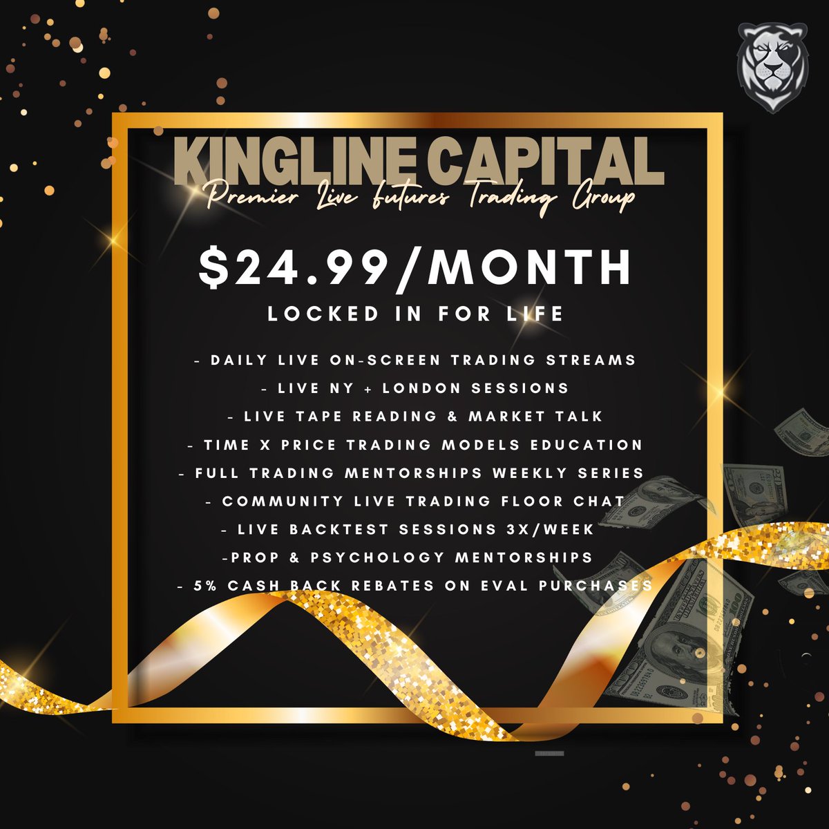 JDadastra's tweet image. Starting off the year, we're making a pivotal move for Kingline Capital

💵We want to share our success ($3.M+ in collective payouts) &amp;amp; help even more traders get what matters most - payouts &amp;amp; profits

And while doing so, offer an unparalleled discord experience that includes no…