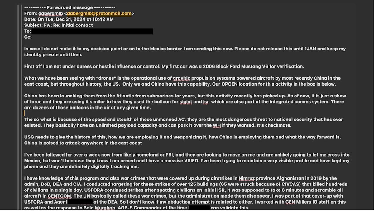 HighPeaks77's tweet image. 🚨Breaking! The email from the Trump Tower bomber! UAP/Anti-Gravity Bombshell!