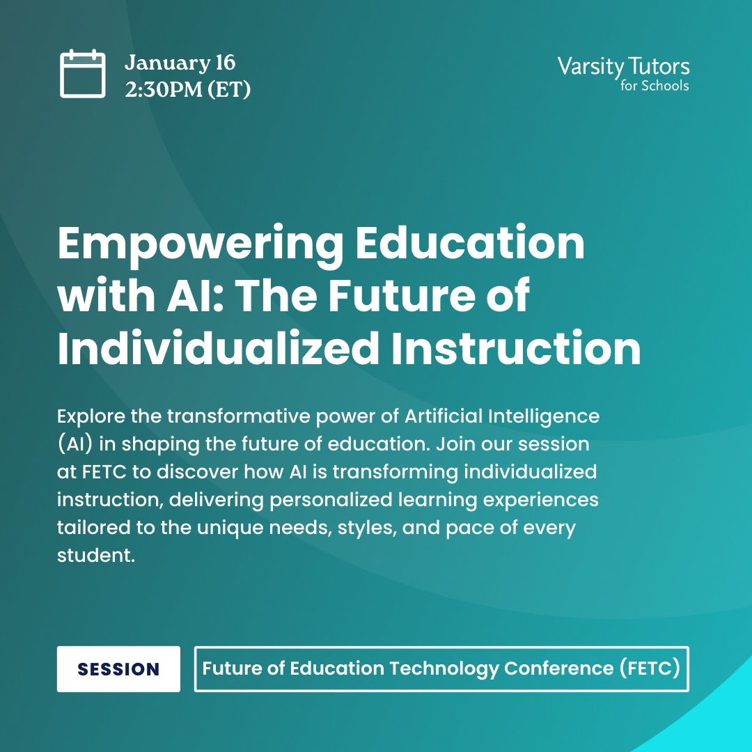 Attending <a href="/fetc/">FETC</a>? Join us on January 16th for an insightful session on how Artificial Intelligence (AI) is shaping the future of education.

Discover how AI is revolutionizing individualized instruction, creating personalized learning experiences tailored to every student’s unique
