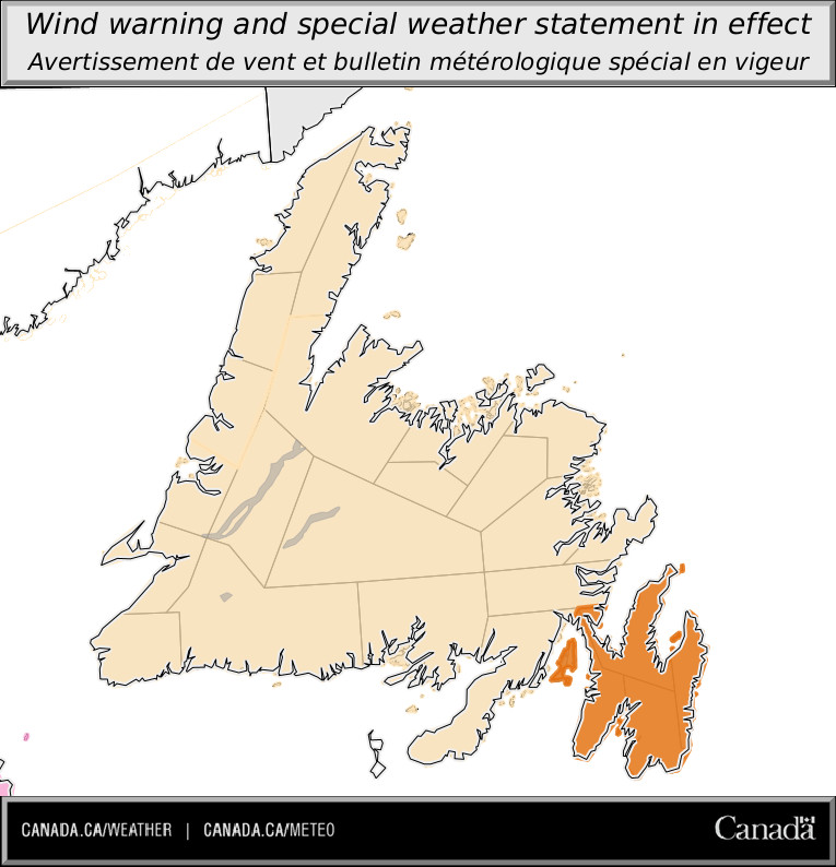 ECCCWeatherNL's tweet image. A wind warning was issued this afternoon for the Avalon Peninsula and will likely be expanded to most areas of the island. Expect some strong winds with gusts up to 120 km/h along the coast. Make sure any holiday decorations are well secured or safely stored away! #NLwx