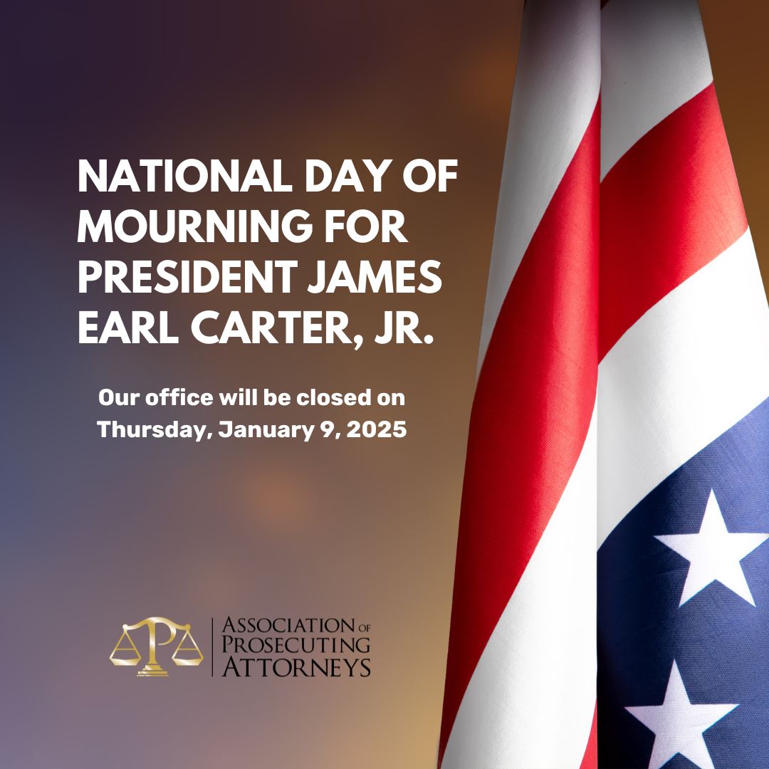 APAinc's tweet photo. Please be advised that the APA offices will be closed on Thursday, January 9, 2025, in honor of President James Earl Carter, Jr. We will resume normal operations on Friday, January 10, 2025.

#prosecutors #APAInc https://t.co/MrFG7vUUBq