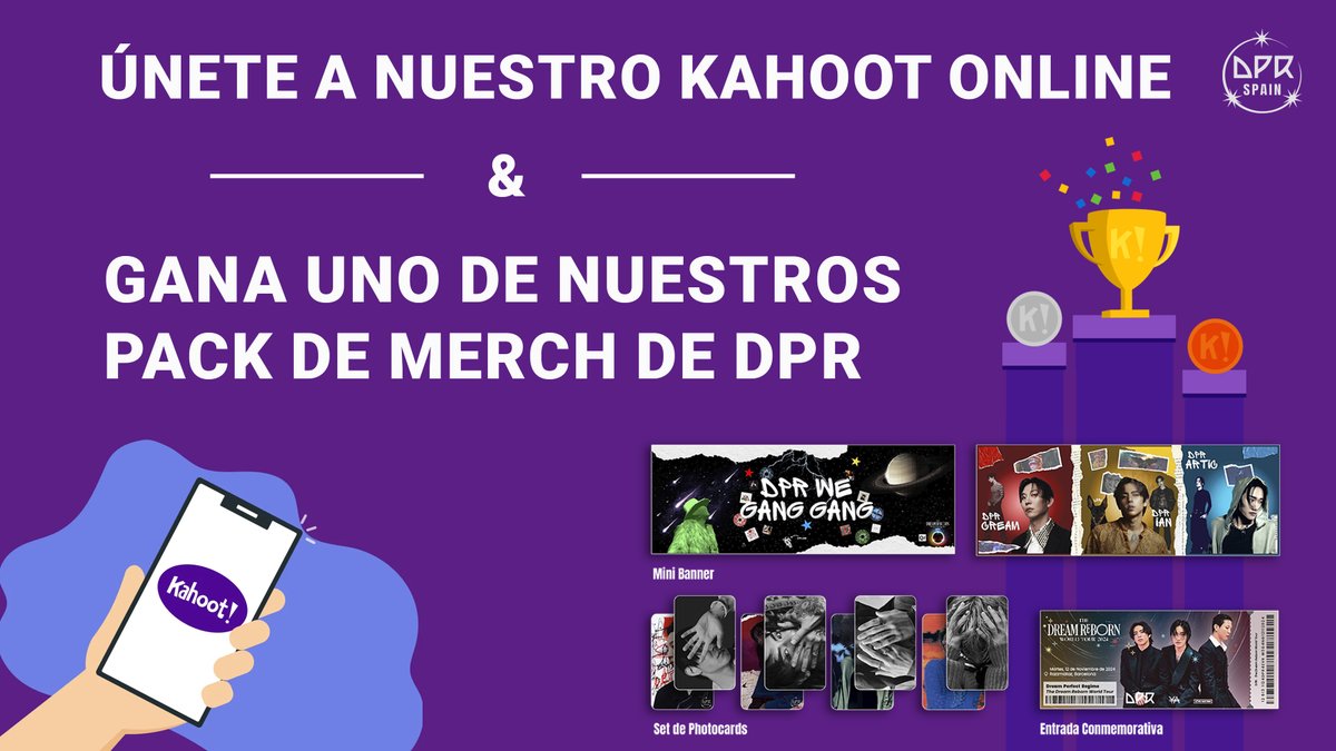 Dreamers os traemos vuestro regalo de reyes, la posibilidad de que os enviemos nuestro pack de merch de DPR a vuestra casita. 

🗓️ El Sábado 4, a las 18:00hrs compartiremos un enlace para que os unáis a nuestro kahoot online.  

🏆 Tres ganadores se llevarán un pack de merch.