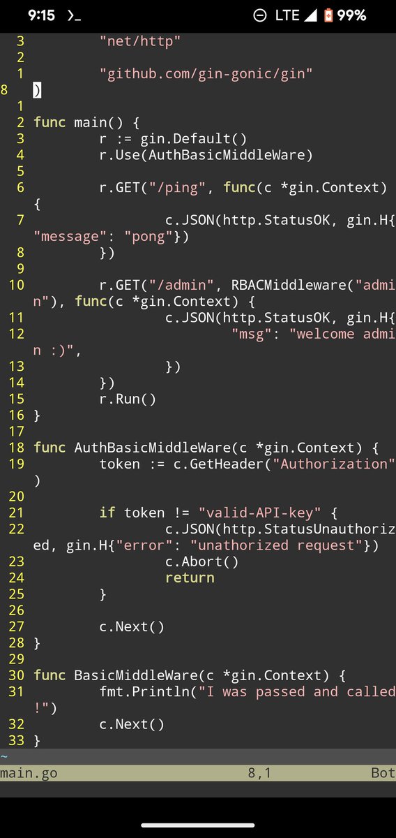 LawsonRedeye's tweet image. Day 61 of #100DaysOfGolang
🔒 Explored middleware in APIs with Gin.
✅ Implemented authentication and RBAC for secure endpoints.
🚀 Enhanced features like JWT security and rate-limiting.
#Golang #WebDevelopment #100DaysOfCode