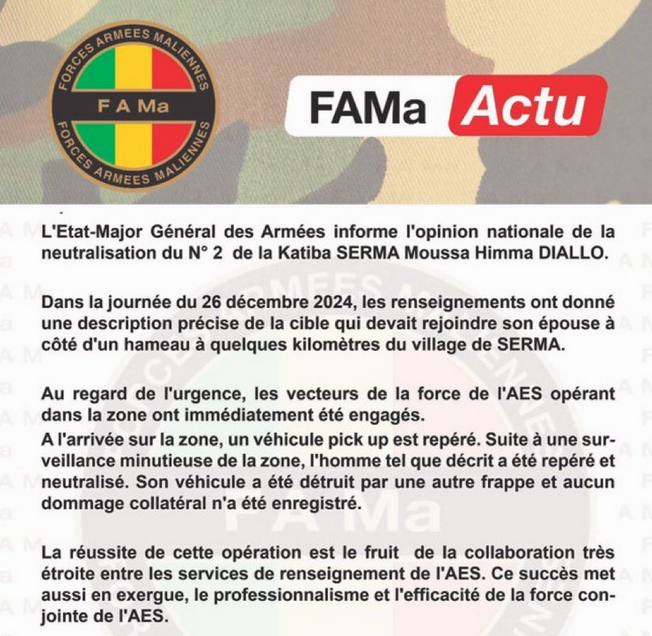 Sahelinfos24's tweet image. #Mali: Les autorites affirment avoir tué Moussa Hima Diallo, l'un des  fondateurs de la #katiba de #Serma, dont les dirigeants ont fondé en  2019 la branche #burkinabée du groupe militant islamiste #JNIM. #Diallo a été tué près de la localité de Serma, dans la commune de #Boni.