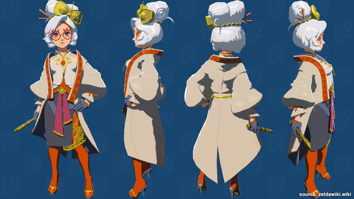 🐸 Today's turnarounds are of Purah from Tears of the Kingdom, for  reference material. Can you believe she's Impa's older sister? 

A full version can be seen in her page's gallery.