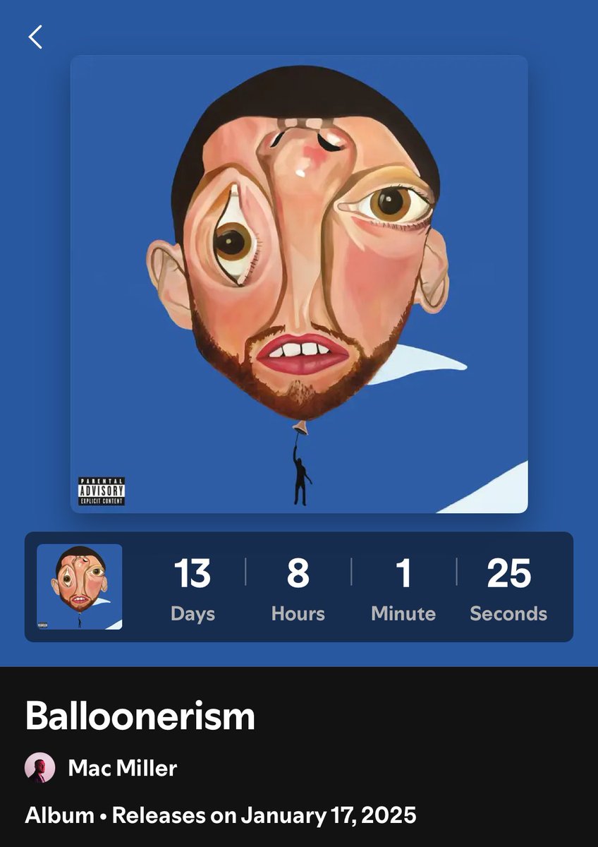 MAC MILLER🎙️ 
NEW ALBUM🎧 

BALLOONERISM💽 (14 TRACKS)

🚨JANUARY 17, 2025🚨