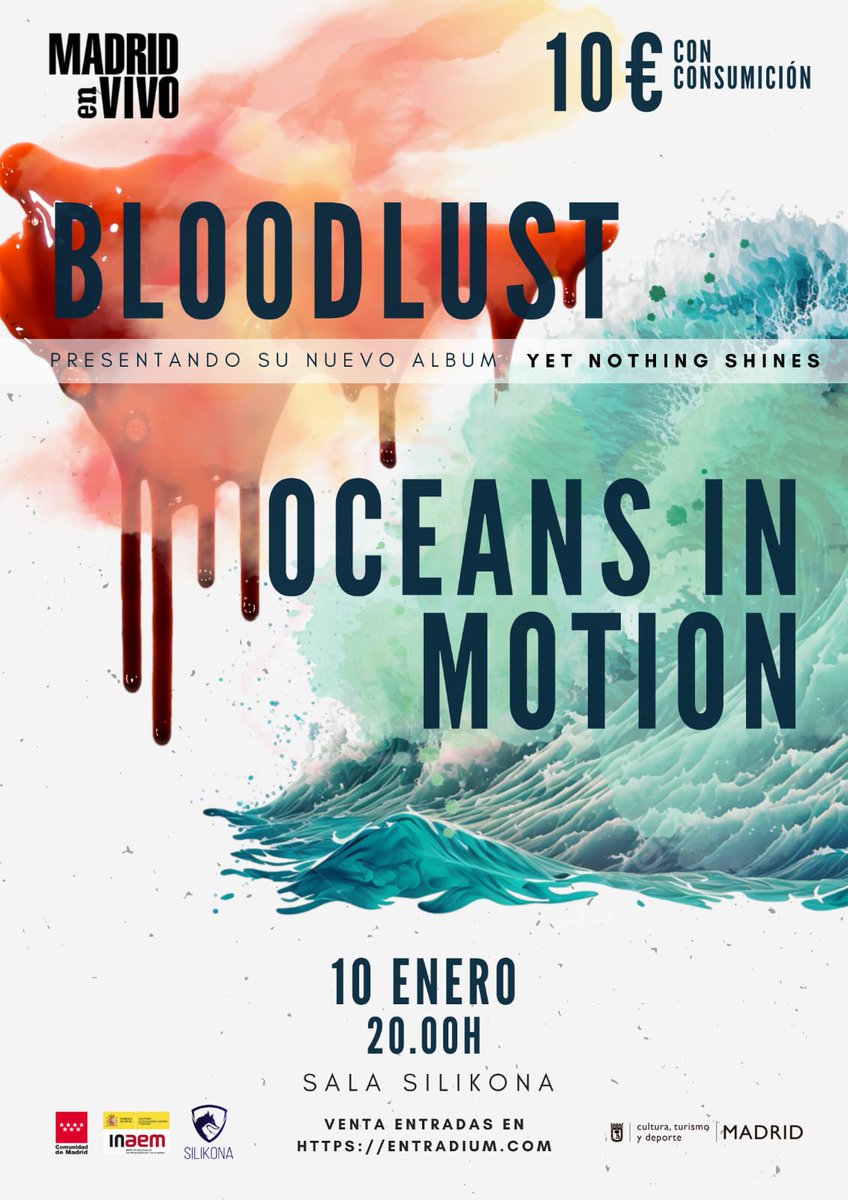 ⚡️ Concierto ⚡️
El próximo viernes 10 de Enero <a href="/BloodlustBnd/">Bloodlust</a> presentará su nuevo álbum "Yet Nothing Shines" en la sala Silikona de Madrid acompañados de #OceansInMotion
Entradas aquí ⬇️⬇️⬇️
entradium.com/es/organizers/…