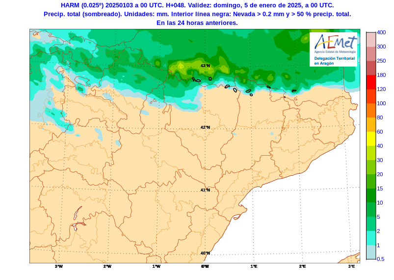 AEMET_Aragon's tweet photo. PCP prevista por Harmonie #finde en 24 h SAB 4 y DOM 5 (en #Pirineos en contorno negro #nieve), sábado en forma líquida en su mayoría ya que⬆️T 🌡️ y #cotadenieve 2400 m, pero el domingo⬇️a 1800 m y aumentan los espesores de❄️ https://t.co/qyGg0hXPnF
@eltiempo_atv @AragonMeteo https://t.co/7XJ2MDmt99