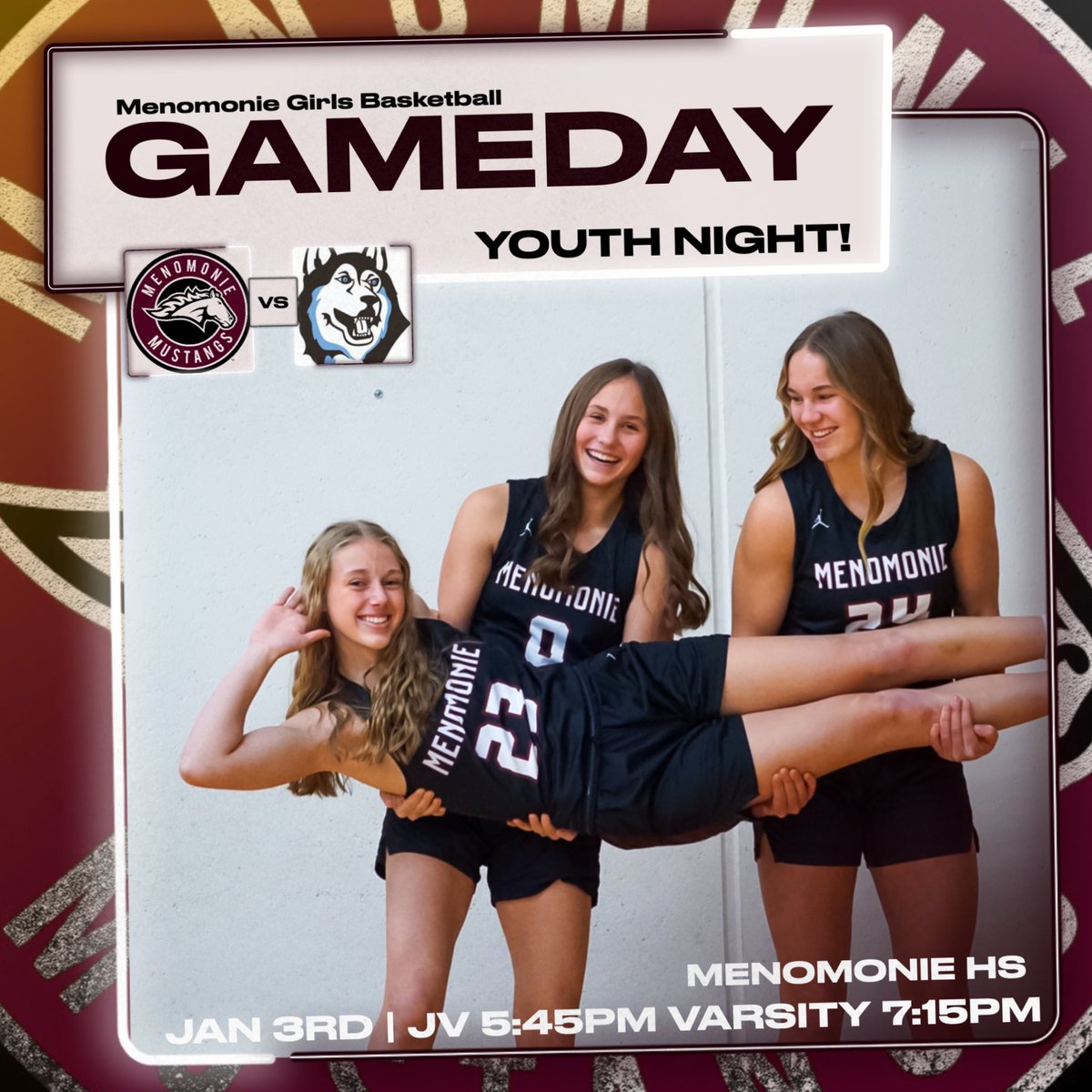 The Mustangs are back at home tonight vs EC North! 🏀🔥

It’s Youth Night… 3rd graders will play during JV halftime, and 4th graders will take the court during varsity halftime. 

After the varsity game, join us for poster signing with the team! 🤘🏻
#GoMustangs #MustangEnergy