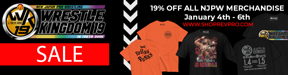 RevProUK's tweet image. To celebrate #WrestleKingdom19 we've got 19% off ALL NJPW merch over at shoprevpro.com  (do you see what we did there)

Offer good until close of play on Monday, so don't delay and get yourself a deal today!