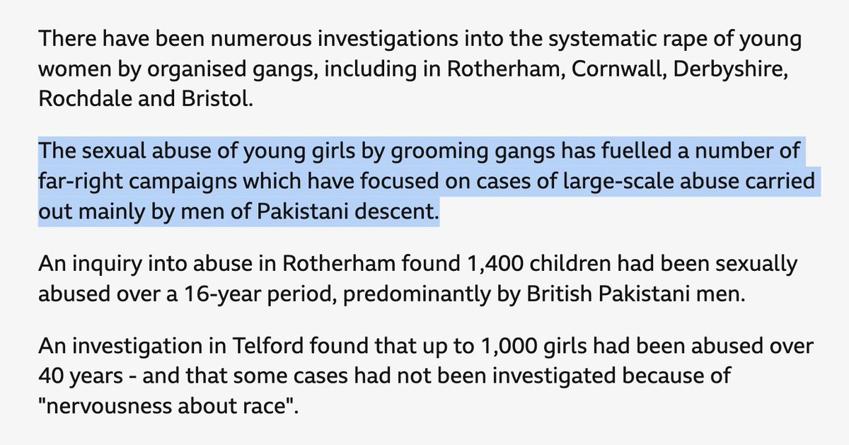 RupertLowe10's tweet photo. Look at this filth from the BBC - 'far-right campaigns' opposing the large-scale abuse carried out by Pakistani rapists.

There is NOTHING 'far-right' about highlighting the extent of these atrocities - a job the BBC should have been doing for decades.

Defund the BBC. https://t.co/ydWKv6SXNi