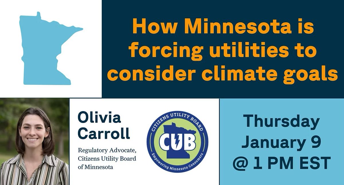 📣 Tune in to learn from <a href="/CUB_MN/">CUB Minnesota</a> about how Minnesota is forcing utilities to consider the future of gas and plan for net zero emissions by 2050 and the winter storm that started it all. 

Register: bit.ly/3DCjuqR