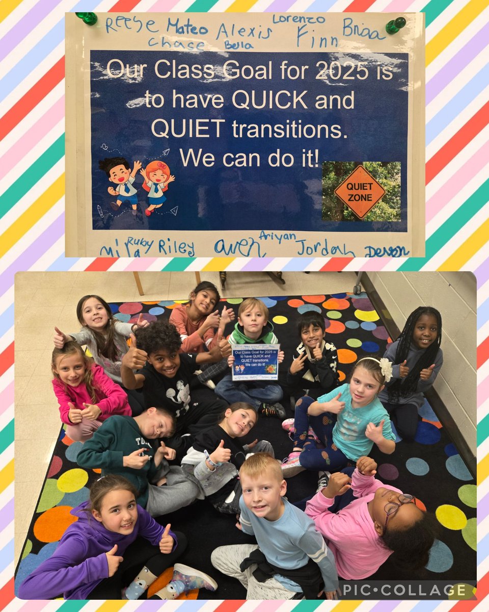 mgerlach2's tweet photo. The All Stars created 2 goals for our classroom for 2025. We are going to read 1,000 books by June, and we are working on having quick and quiet transitions in the classroom! We got this! #frsd @CopperHillES #CHProud #classgoals https://t.co/loJ8bDn6TO
