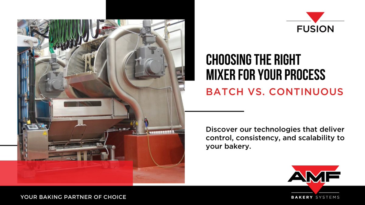 Batch or continuous mixing? Throughput and costs matter!

-Batch mixers = flexible, varied production.
-Continuous mixers = fast, cost-effective throughput.

Explore our technologies for scalable baking solutions in this blog post: ow.ly/k9BI50UzzOP

#AMFBakerySystems