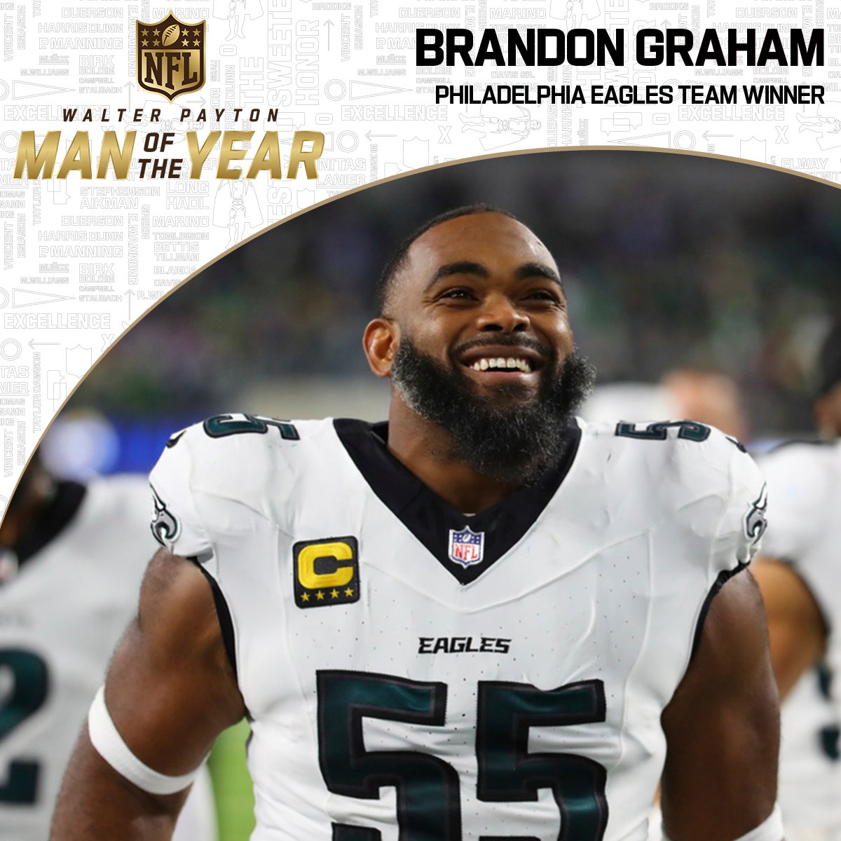 Troy Vincent, Sr. (@troyvincentsr) on Twitter photo The <a href="/NFL/">NFL</a> #WPMOY team winner for <a href="/Eagles/">Philadelphia Eagles</a> is DE Brandon Graham. 🏆👏🏿
Graham exemplifies excellence on and off the field. Learn more about his commitment to giving back: bit.ly/4fHTojI
#WPMOYChallenge | <a href="/brandongraham55/">Brandon Graham</a> The <a href="/NFL/">NFL</a> #WPMOY team winner for <a href="/Eagles/">Philadelphia Eagles</a> is DE Brandon Graham. 🏆👏🏿
Graham exemplifies excellence on and off the field. Learn more about his commitment to giving back: bit.ly/4fHTojI
#WPMOYChallenge | <a href="/brandongraham55/">Brandon Graham</a>