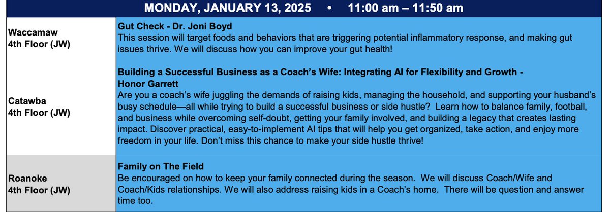 Monday breakout session options