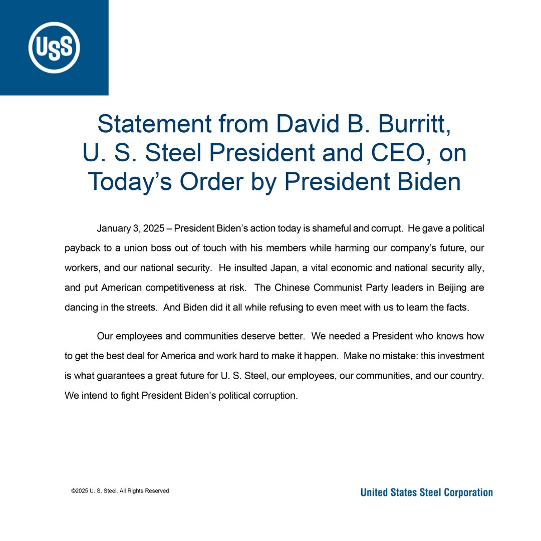 Statement from David B. Burritt, President and CEO, on Today’s Order by President Biden.

bestdealforamericansteel.com
