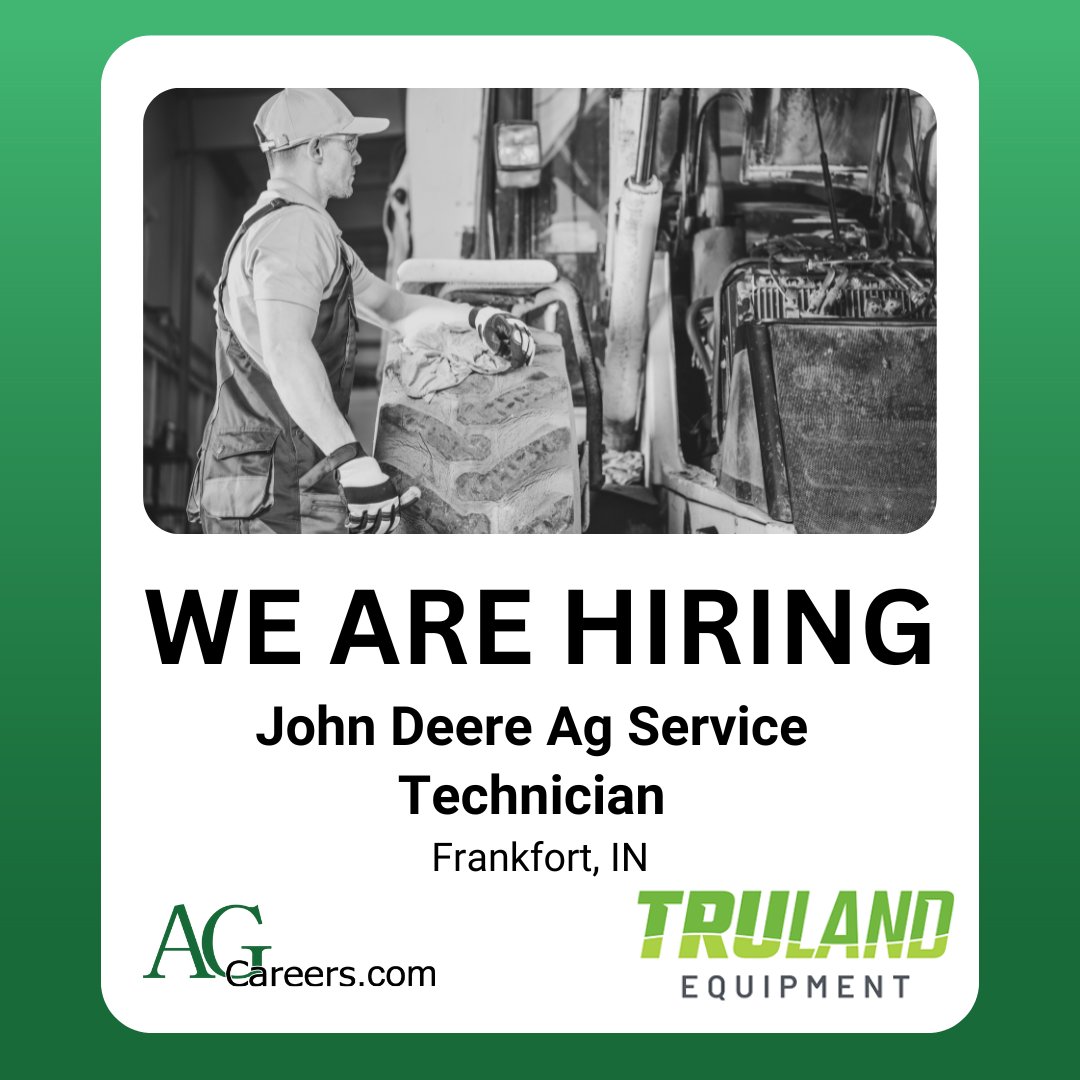 AgCareers.com (@agcareers) on Twitter photo .<a href="/Trulandequip/">TRULAND Equipment</a> is #Hiring a John Deere Ag Service Technician!
This role participates in John Deere University training and dealer-led training to further the development of skills and knowledge.
Apply TODAY on #AgCareers: ow.ly/iKkY50UzfXB .<a href="/Trulandequip/">TRULAND Equipment</a> is #Hiring a John Deere Ag Service Technician!
This role participates in John Deere University training and dealer-led training to further the development of skills and knowledge.
Apply TODAY on #AgCareers: ow.ly/iKkY50UzfXB