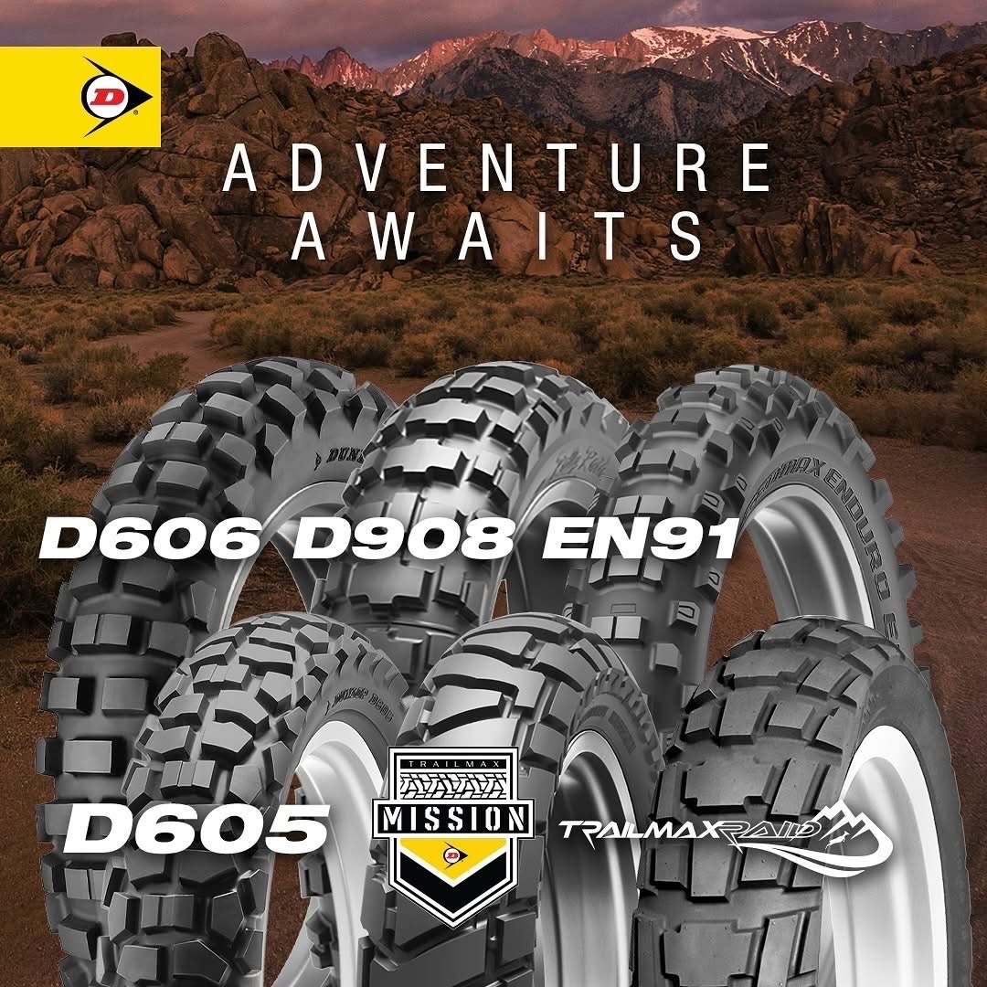 RideDunlop's tweet photo. Adventure Awaits with the Dunlop D606, D908, EN91, D605, Trailmax Mission and Trailmax Raid! ⛰️
#RideDunlop #D606 #D908RR #EN91 #D605 #TrailmaxMission #TrailmaxRaid #Adventure #AdvBike #AdventureBike #Dunlop #MotorcycleTires https://t.co/aR0PEJ0zjV
