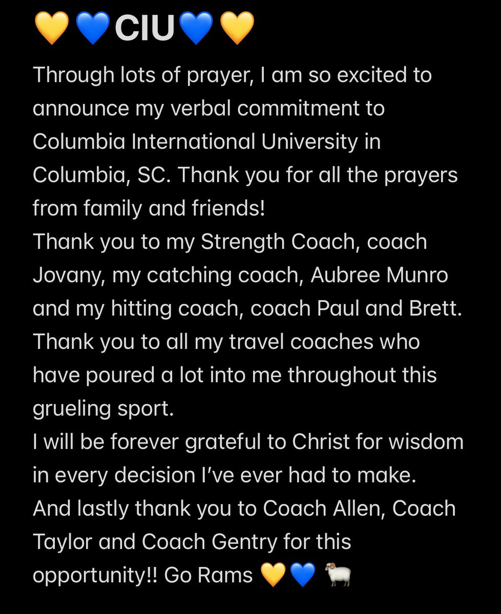 Hannah Rearden 2026 #16 (@hannah_rearden) on Twitter photo What a way to start the new year!!
💛GO RAMS! 💙
“And we know that for those who love God all things will work together for good, for those who are called according to his purpose.” -Romans 8:28
#commited <a href="/CIURamsSoftball/">CIU Rams Softball</a> <a href="/CoachAllenCIU/">Sara Allen</a> <a href="/SoftballCoachG/">Coach Gentry</a> <a href="/GCSoftball25/">Gulf Coast Varsity Softball</a> What a way to start the new year!!
💛GO RAMS! 💙
“And we know that for those who love God all things will work together for good, for those who are called according to his purpose.” -Romans 8:28
#commited <a href="/CIURamsSoftball/">CIU Rams Softball</a> <a href="/CoachAllenCIU/">Sara Allen</a> <a href="/SoftballCoachG/">Coach Gentry</a> <a href="/GCSoftball25/">Gulf Coast Varsity Softball</a>