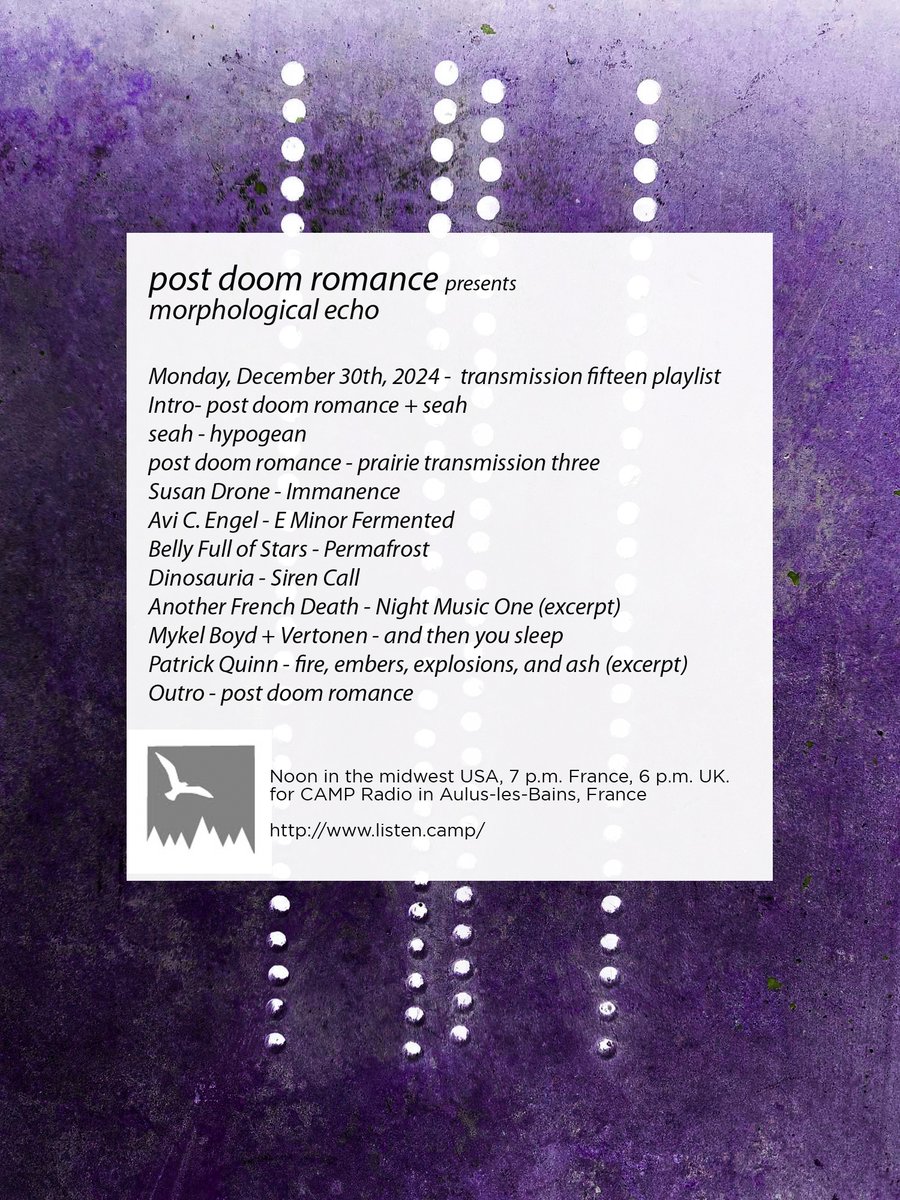 Listen Again!

mixcloud.com/camp_fr/post-d…

The 15th edition of our radio show for CAMP Radio in Aulus-les-Bains, France
listen.camp