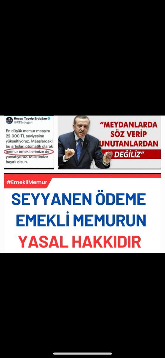 <a href="/Alaattin_Aktas/">Alaattin Aktaş</a> Lütfen sesimizi duyurun. #EmekliMemur tam 20 aydır yasal hakkı olan ve cumhurbaşkanının da söz verdiği seyyanen zammı alamıyor. Tarihte ilk kez memur  ve emeklisi ayrıştırıldı. #MemurEmeklisineAdalet  zam, maaş, enflasyon tüik