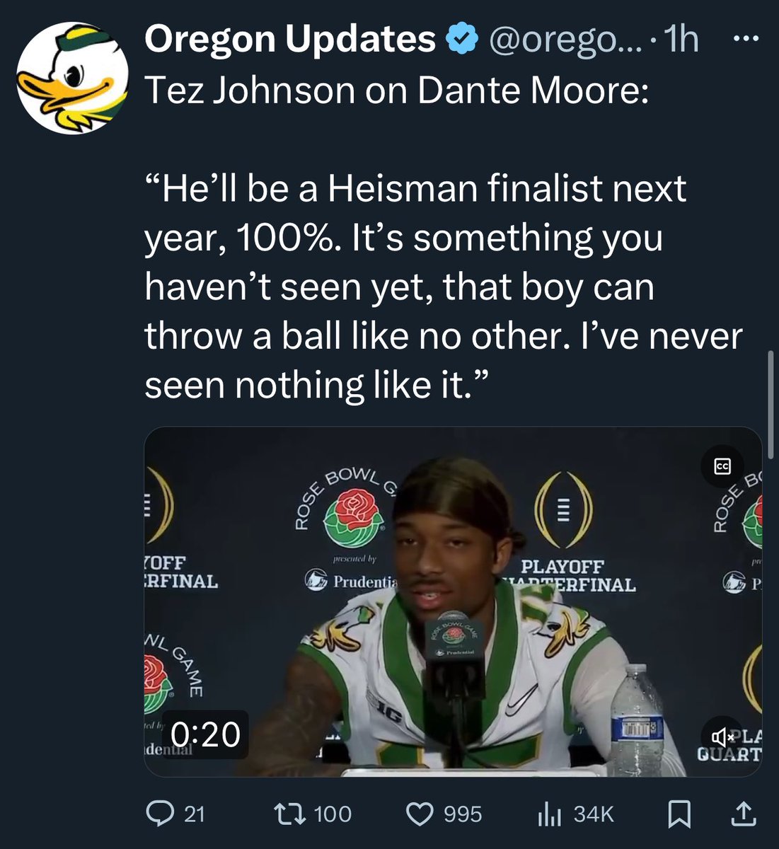 Russell_Arch's tweet image. Is it a coincidence that these two tweets were next to each other on my timeline?
I can remember QB’s leaving after seeing Mariota’s offseason workouts… and Oregon WR’s raving about Justin Herbert in fall camp his freshman year. Certainly seems like good news.