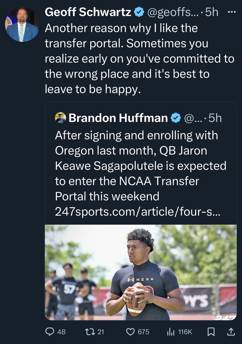 Russell_Arch's tweet image. Is it a coincidence that these two tweets were next to each other on my timeline?
I can remember QB’s leaving after seeing Mariota’s offseason workouts… and Oregon WR’s raving about Justin Herbert in fall camp his freshman year. Certainly seems like good news.