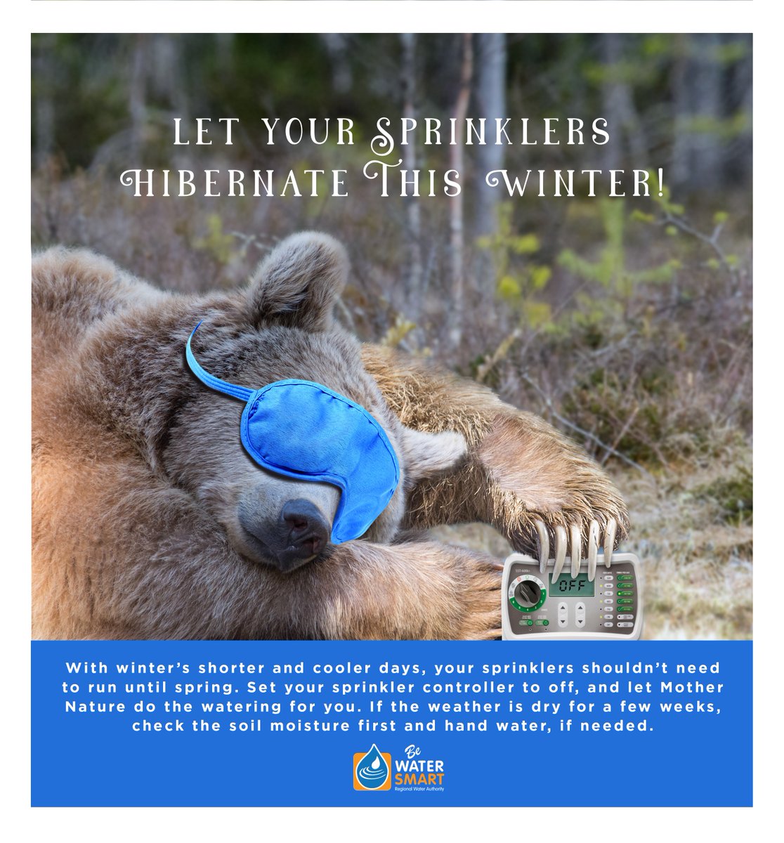 Let your sprinklers hibernate this winter! ❄️💦 Leave   them off until spring. If it’s been dry, check your soil in a few spots   🌱 and water only if needed. Your yard will thank you! 🌟