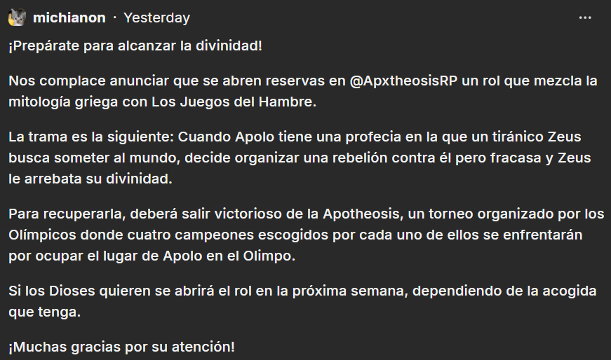 RESERVAS YA ABIERTAS EN @ApxtheosisRP