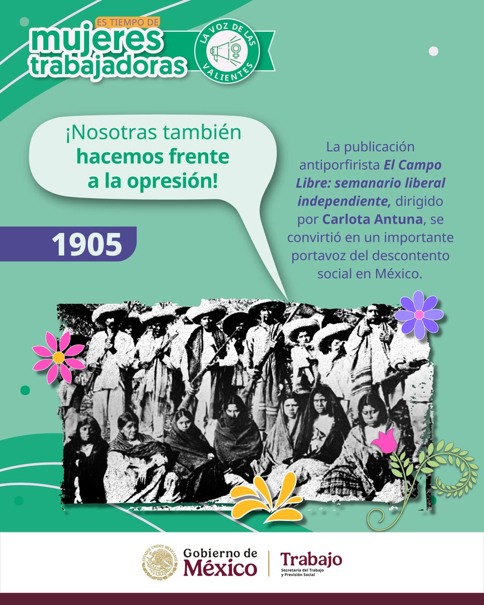 🟪En el siglo XIX, la participación de las mujeres 🙋‍♀️ en la prensa 🗞️constituyó el inicio de su lucha ideológica y política en 🇲🇽.

Carlota Antuna fue una periodista #Indómita ❤️‍🔥que dio voz a las #Mujeres a través del periódico 📰 "El Campo Libre".  #EsTiempoDeMujeresTrabajadoras