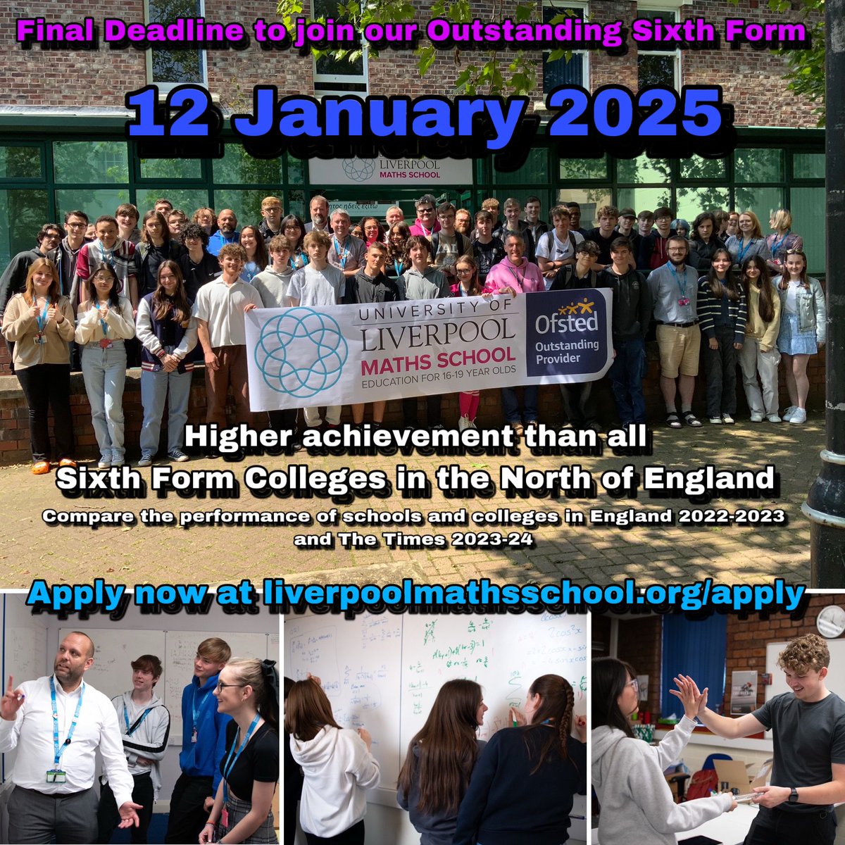 The final first round deadline is Sunday 12th January. Our sixth form achieves higher results than all sixth form colleges in the North of England. Come and join us.

Apply here: bit.ly/4cAoiJj

#SixthForm #Alevels #Outstanding #ApplyNow
