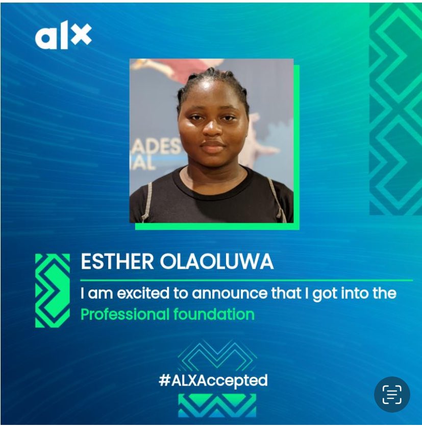 Ad12Esther's tweet photo. Thank you Alx
#ALXAccepted #ALXProfessionalFoundations https://t.co/78zXgGvsWN