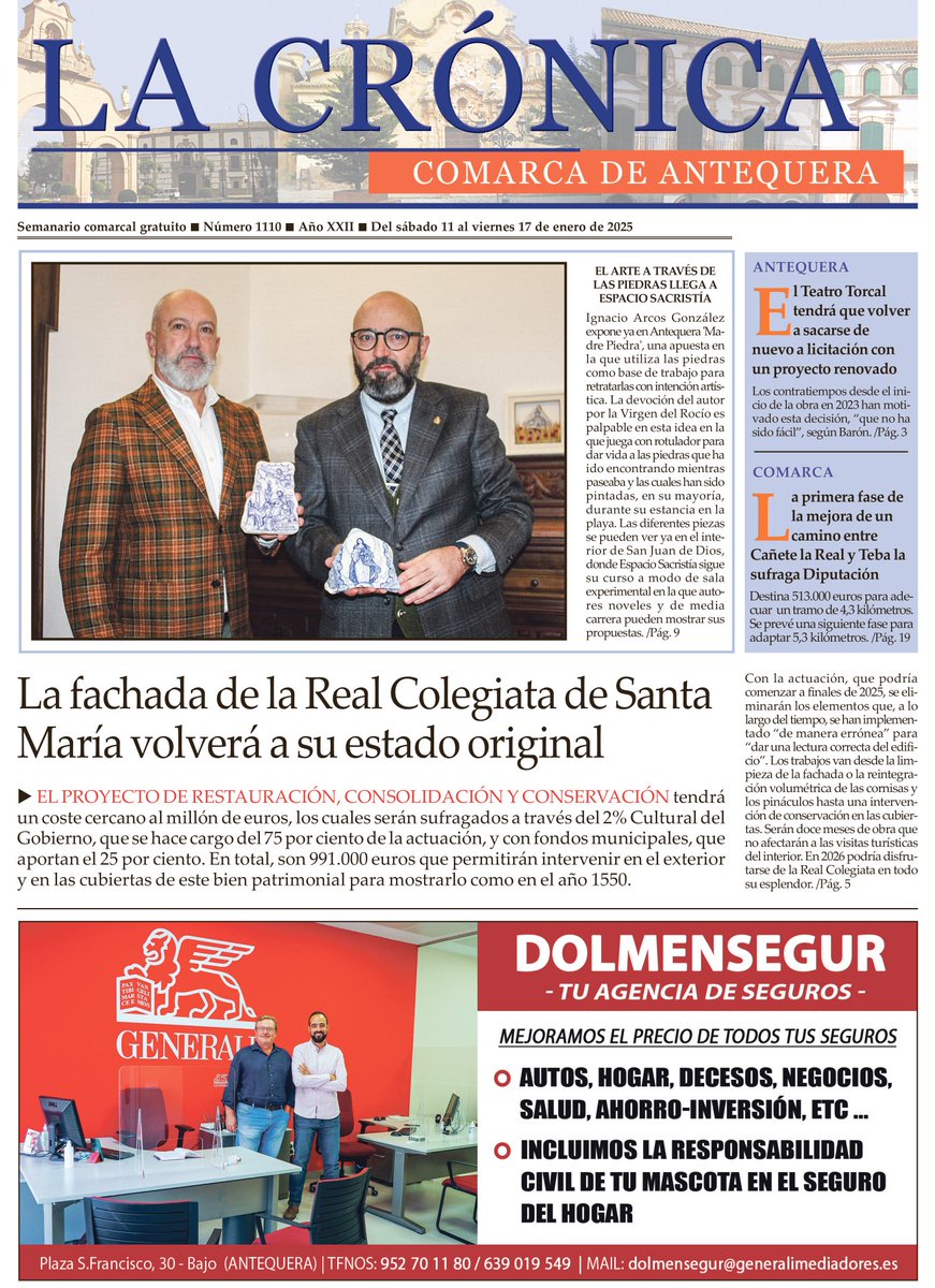 lacronica_atq's tweet photo. Buenos días,
Esta es la portada de nuestro periódico de hoy, sábado 11 de enero, primero del año 2025 y que viene cargado con toda la información de #Antequera y comarca

▶️ Accede #gratis aquí:
https://t.co/GXWS0cJCfB
https://t.co/QiRu8SiHyt
https://t.co/o3CiEY7nMD https://t.co/dZ9VWQxQvv