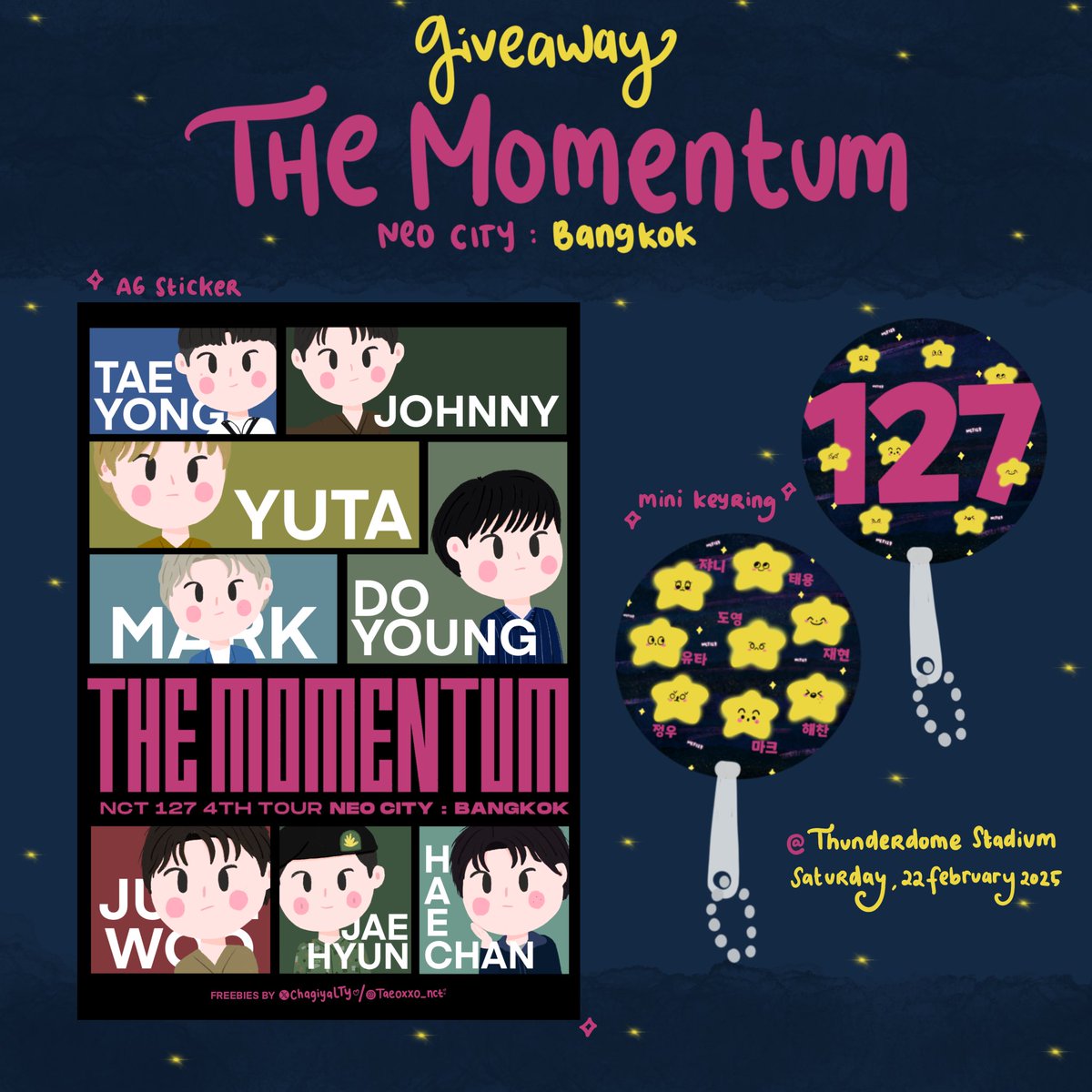 chagiyaLTY's tweet photo. (rt &amp; likes are appreciated🫶🏻)

giveaway freebies 
NCT127 The Momentum in Bangkok✧˚ 

🗓️ Sat, 22 February 2024
📍Thunderdome Stadium
⏰ tba
see you there♡

#theMOMENTUMinBKK
#NCT127_NEOCITY_THE_MOMENTUM
#NCT127_NEOCITY_BANGKOK_THE_MOMENTUM https://t.co/YrCSKUJV1Y