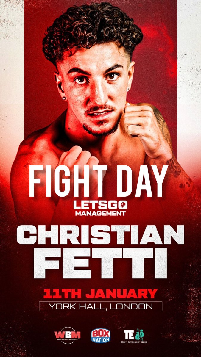 IT'S FIGHT DAY!!!
Fourth Pro appearance tonight for the talented Christian Fetti at the iconic York Hall live <a href="/BoxNation_TV/">BoxNation</a> <a href="/WBoxingM/">WBM</a>