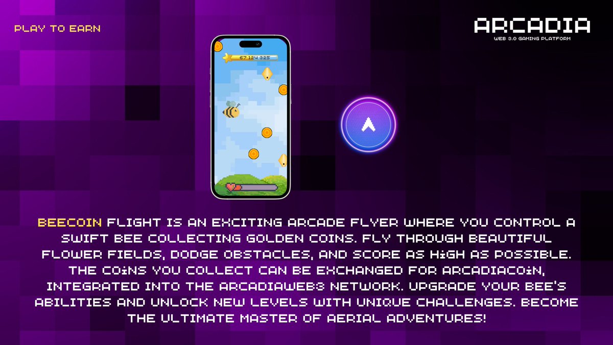 ArcadiaWeb3_0's tweet photo. Buzz your way to rewards with BeeCoin Flight! ๐๐ฐ
Take control of a swift bee, collect golden coins, and dodge obstacles as you soar through colorful flower fields! ๐ฎโจ
Are you ready to master the skies? ๐
#ARCC #arcadiaweb3 #web3 #playtoearn #ArcadiaCoin https://t.co/McyLyUnOnu