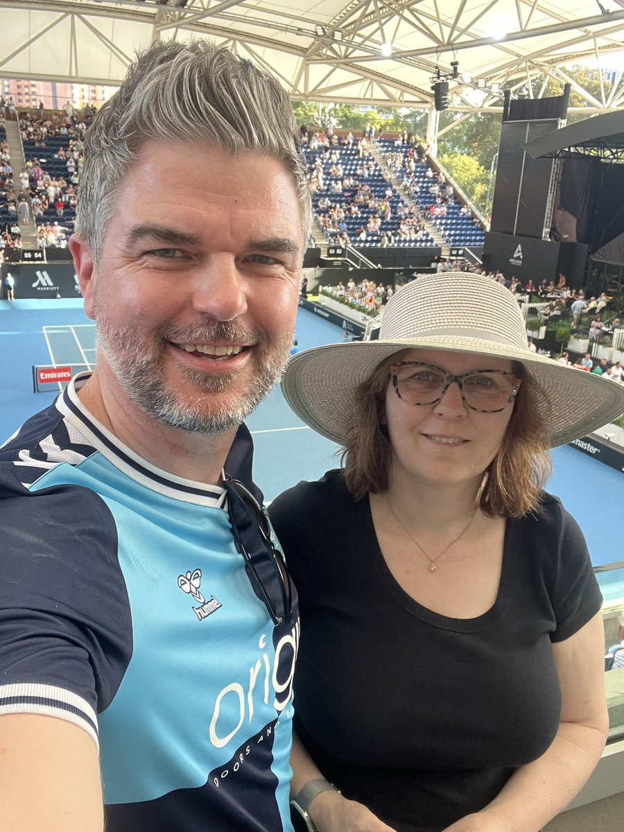 TimRickman's tweet image. Celebrating the FA Cup win at the Adelaide International tennis final #coyb 💙🩵