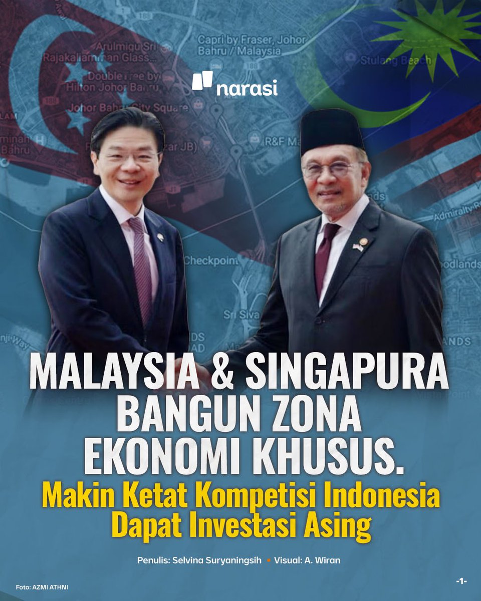 NarasiNewsroom's tweet photo. Kira-kira bakal sesulit apa, sih, Indonesia  dapetin investasi asing akibat zona ekonomi khusus Malaysia-Singapura ini?

Cek deh di grafis berikut. 

| Narasi Daily https://t.co/jpAz8TUo4m