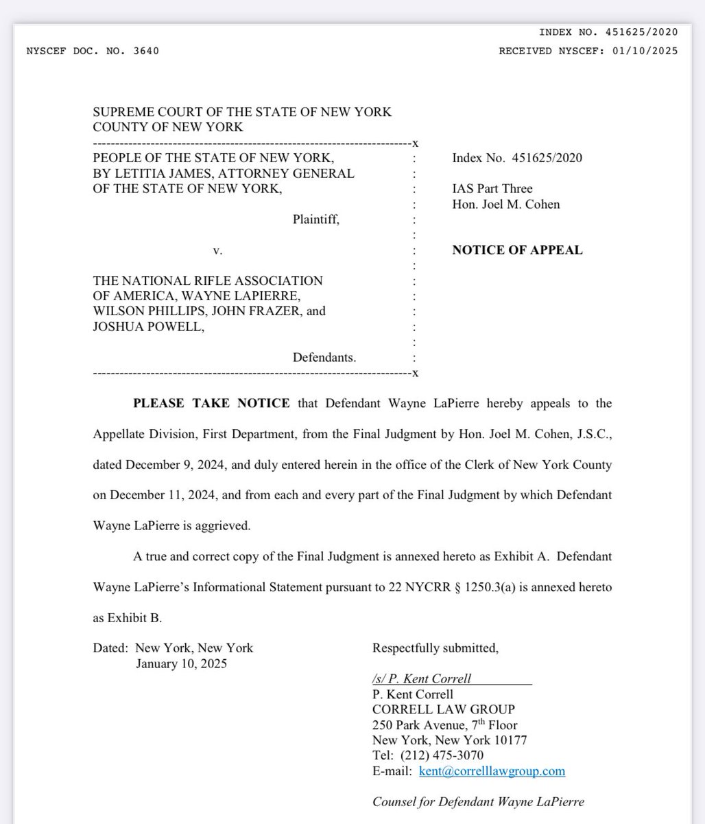 WillesLee's tweet image. Y’all think the fight for the soul of NRA is done, think again.
NRA bosses/lawyer$ gonna beat this horse ‘til dead. Fourth (or fifth) time is a charm. #chaching 
Minutes before deadline, NRA &amp;amp; WLP appeal in NYAG v NRA. #nothingchanged